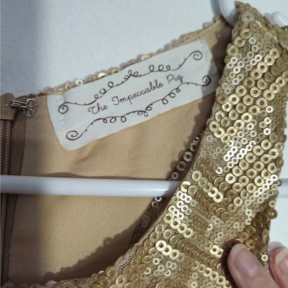 NWT Impeccable Pig Racerback Gold Sequin Sleeveless Mini Dress Size Small - Picture 8 of 9